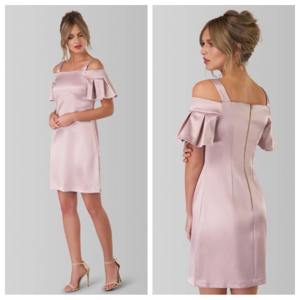 Closet London Off-Shoulder Dress in Pink Satin